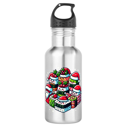 Santa's Sushi Delight Grappige feestelijke kerstku Waterfles (Voorkant)