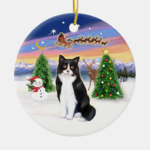 Santas Take Off - Black and White cat (ASH) Keramisch Ornament