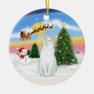 Santas Take Off - Witte kat (Amerikaanse SH) Keramisch Ornament