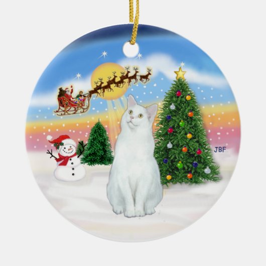 Santas Take Off - Witte kat (Amerikaanse SH) Keramisch Ornament (Voorkant)