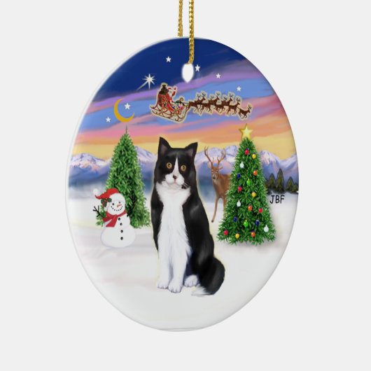 Santas Take Off - Zwart-wit kat (ASH) Keramisch Ornament (Rechts)