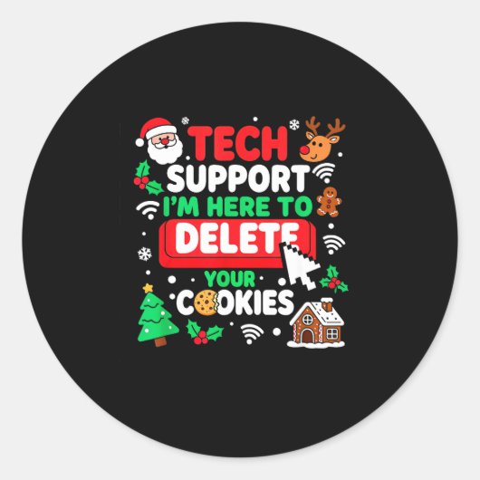 Santa's Tech Suprt Rebooting Christmas Computer Me Ronde Sticker (Voorkant)