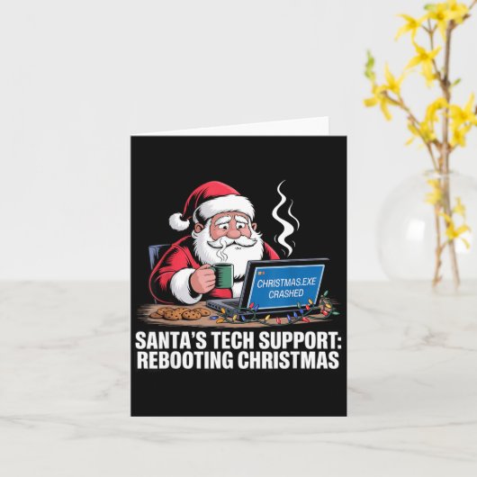 Santa's Tech Suprt_ Rebooting Christmas Funny  Kaart (Gele Bloem)