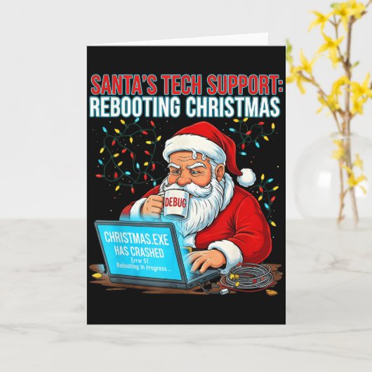 Santa's Tech Suprt_ Rebooting Christmas Funny Kaart (Gele Bloem)