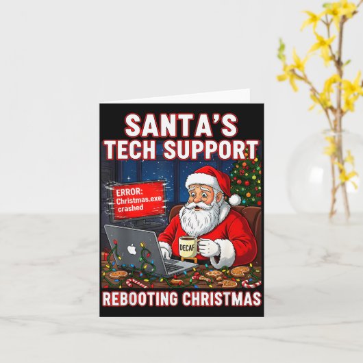 Santa's Tech Suprt_ Rebooting Christmas Funny Kaart (Gele Bloem)
