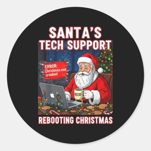 Santa's Tech Suprt_ Rebooting Christmas Funny  Ronde Sticker (Voorkant)