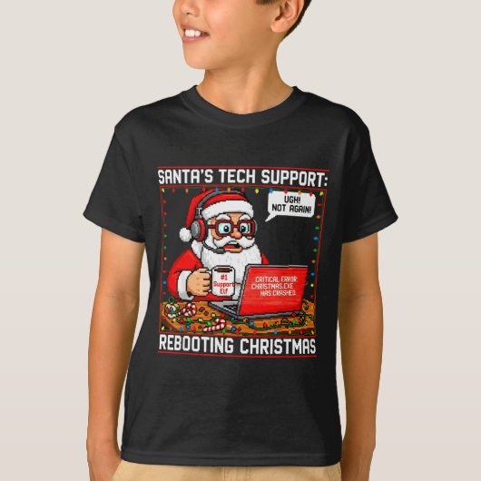 Santa's Tech Suprt_ Rebooting Christmas Funny T-shirt (Voorkant)