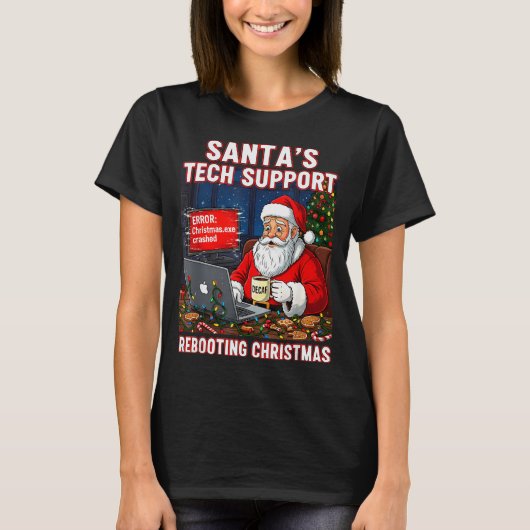 Santa's Tech Suprt_ Rebooting Christmas Funny T-shirt (Voorkant)