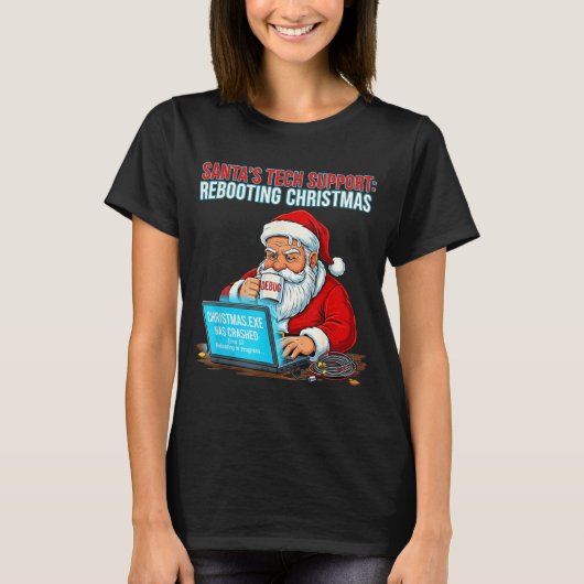 Santa's Tech Suprt_ Rebooting Christmas Funny T-shirt (Voorkant)