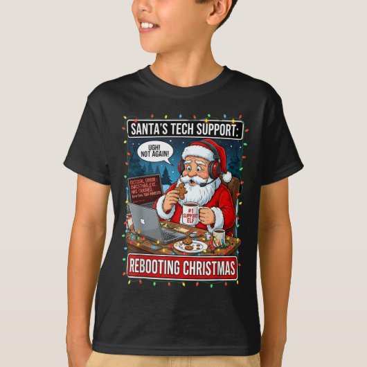 Santa's Tech Suprt_ Rebooting Christmas Funny  T-shirt (Voorkant)
