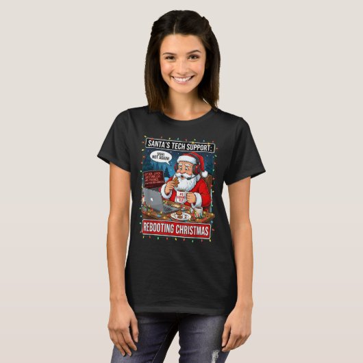 Santa's Tech Suprt_ Rebooting Christmas Funny T-shirt (Voorkant volledig)