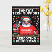 Santa's Tech Suprt Rebooting Christmas Ugly Santa  Kaart (Gele Bloem)
