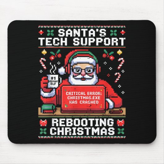 Santa's Tech Suprt Rebooting Christmas Ugly Santa Muismat (Voorkant)