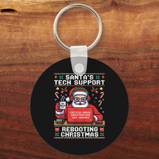 Santa's Tech Suprt Rebooting Christmas Ugly Santa Sleutelhanger (Voorkant)
