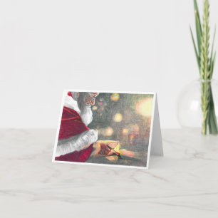 Santa's Touch, kerstkaart Santa wrapping Notitiekaartje