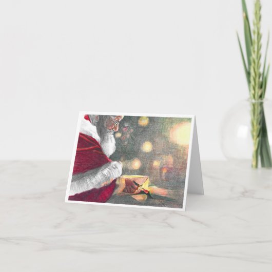 Santa's Touch, kerstkaart Santa wrapping Notitiekaartje (Voorkant)