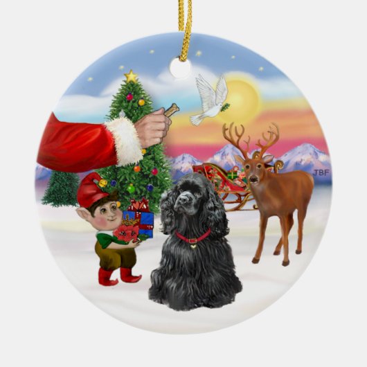 Santas Treat - Black Cocker Spaniel Keramisch Ornament (Voorkant)