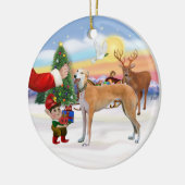 Santas Treat - Lichtrode Greyhound Keramisch Ornament (Links)