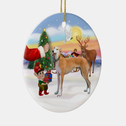 Santas Treat - Light Red Greyhound Keramisch Ornament (Rechts)
