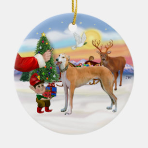 Santas Treat - Light Red Greyhound Keramisch Ornament