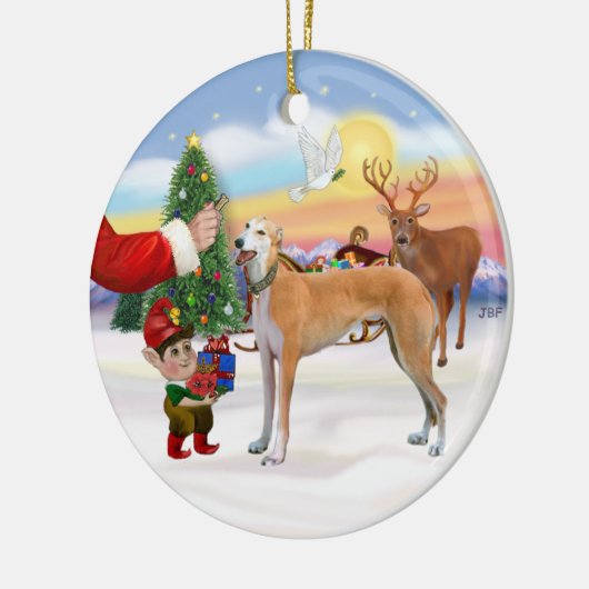 Santas Treat - Light Red Greyhound Keramisch Ornament (Links)