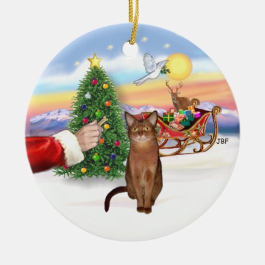 Santas Treat - Ruddy Abyssinian cat Keramisch Ornament (Voorkant)