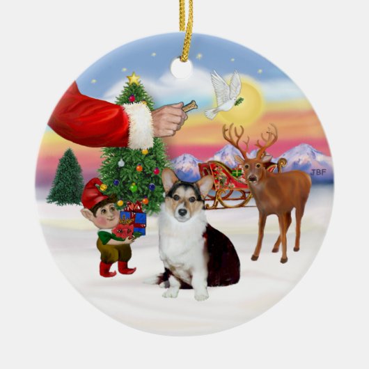Santa's Treat - Welsh Corgi (drievoudige kleur) Keramisch Ornament (Voorkant)