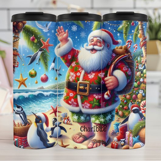 Santa's Tropical Beach Kerstpret Thermosbeker