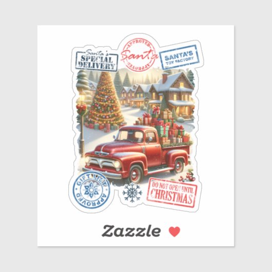 Santa's Truck & Tree: Feestelijke scène Sticker (Vel)