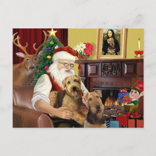 Santas Twee Airedales Feestdagenkaart (Voorkant)