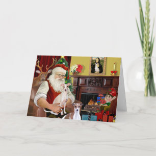 Santa's Twee Italiaanse Greyhounds Feestdagen Kaart