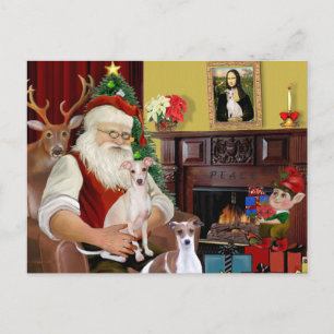 Santa's Twee Italiaanse Greyhounds Feestdagenkaart