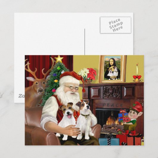 Santa's twee Jack Russell Terriers Feestdagenkaart (Voorkant / Achterkant)