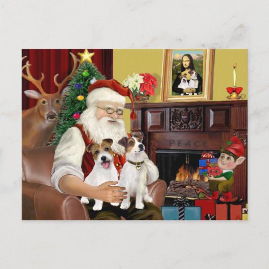 Santa's twee Jack Russell Terriers Feestdagenkaart (Voorkant)