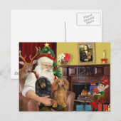 Santa's twee lange gevlekte dachshunds feestdagenkaart (Voorkant / Achterkant)