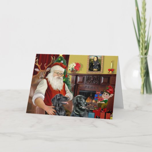 Santa's twee platte gecoate retrievers feestdagen kaart (Voorkant)