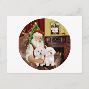Santa's Two Bichon Frise Feestdagenkaart