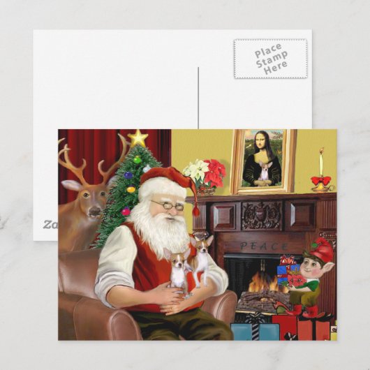 Santa's Two Chihuahua's Feestdagenkaart (Voorkant / Achterkant)