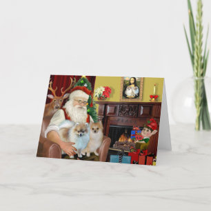 Santa's Two Pomeranians Feestdagen Kaart