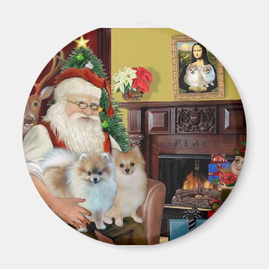 Santa's Two Pomeranians Magneet (Voorkant)