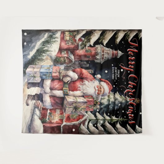 Santa's Village Vrolijk Kerstmis Hanging Tapestry Wandkleed (Voorkant (horizontaal))