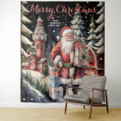 Santa's Village Vrolijk Kerstmis Hanging Tapestry Wandkleed (In situ)