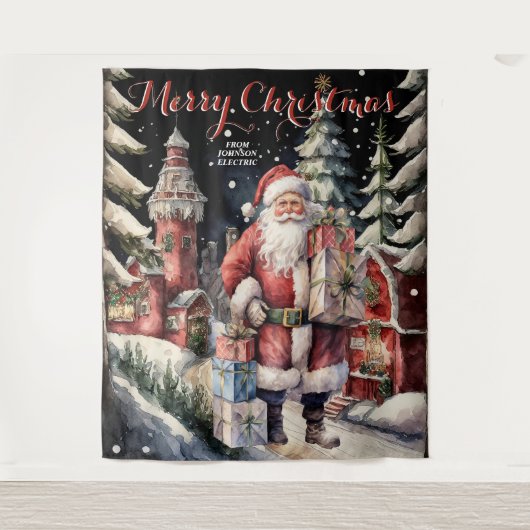 Santa's Village Vrolijk Kerstmis Hanging Tapestry Wandkleed (Voorkant)