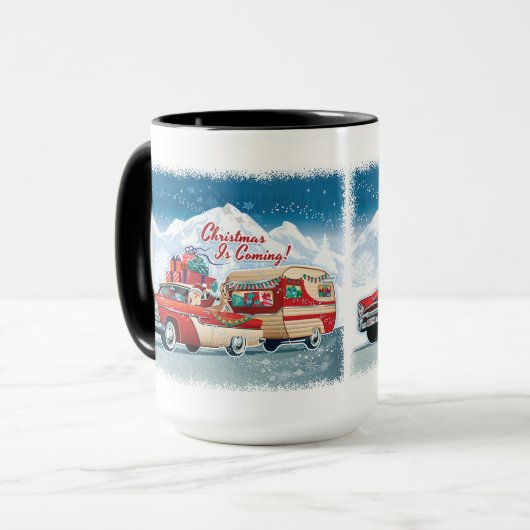 Santa's Vintage Kerst Camper Mok (Voorkant links)