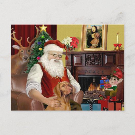 Santa's Vizsla Feestdagenkaart (Voorkant)