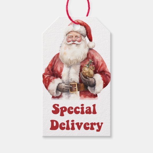 Santa's vreugdevolle feestelijke levering labels cadeaulabel (Voorkant)