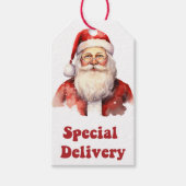 Santa's vrolijke gezicht bij levering labels cadeaulabel (Voorkant)