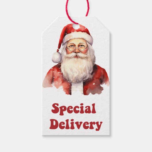 Santa's vrolijke gezicht bij levering labels cadeaulabel (Voorkant)