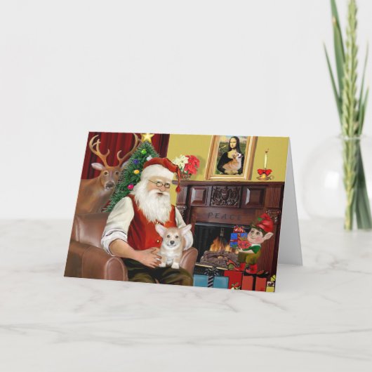 Santa's Welsh Corgi Puppy (Pemb) Feestdagen Kaart (Voorkant)