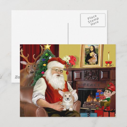 Santa's Welsh Corgi Puppy (Pemb) Feestdagenkaart (Voorkant / Achterkant)